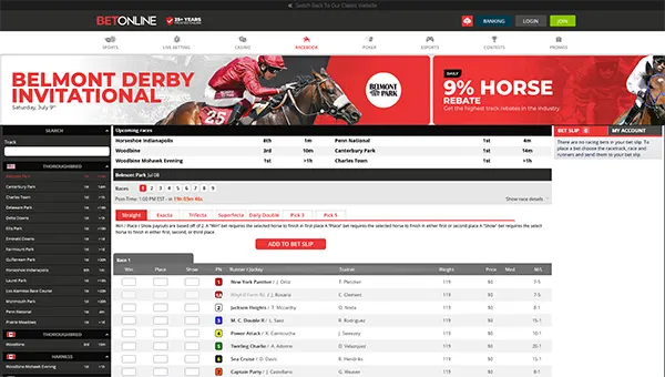 bet online racebook home